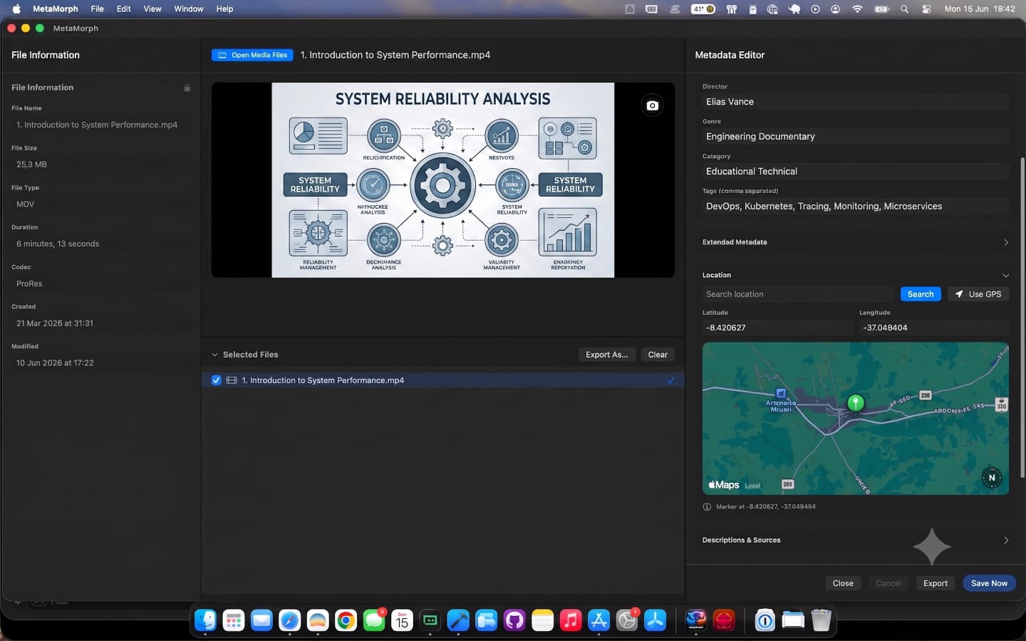 MetaMorph Media location editor with a map and latitude and longitude fields