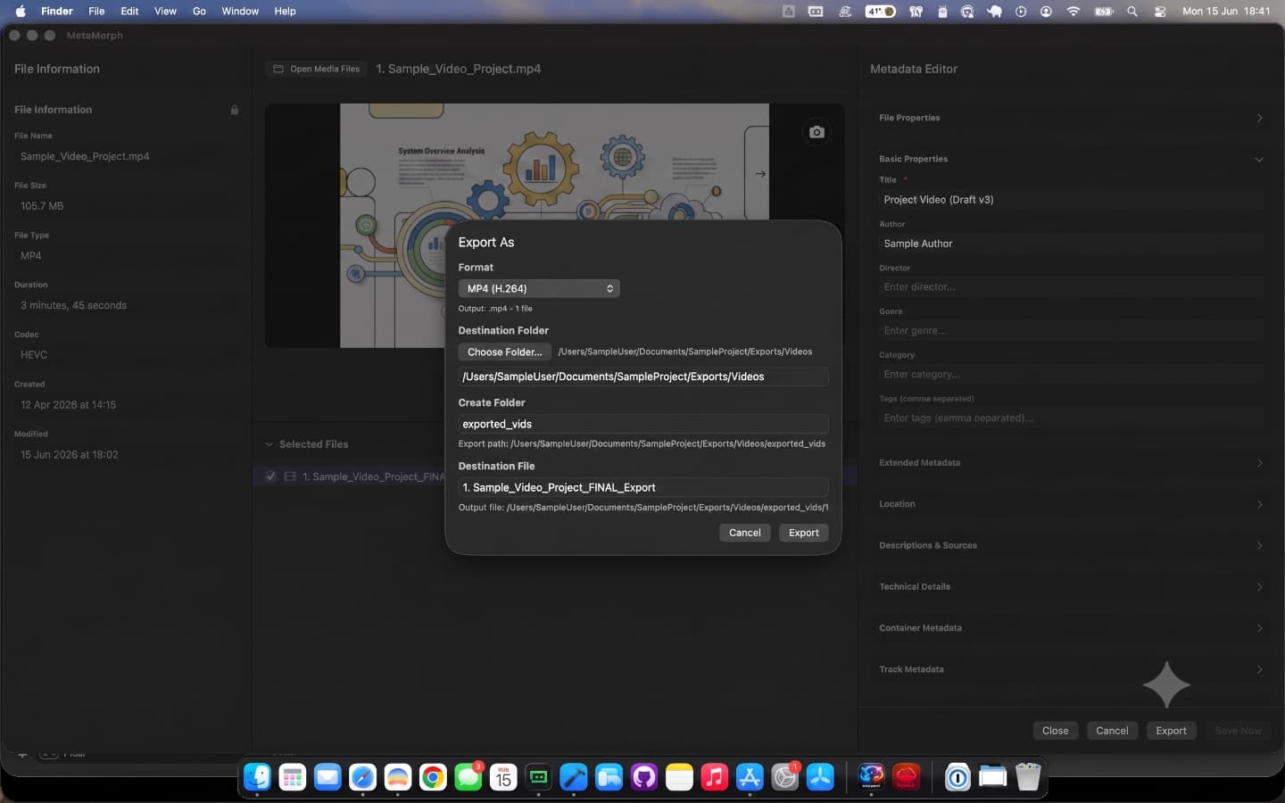 MetaMorph Media Export As dialog with format and destination options